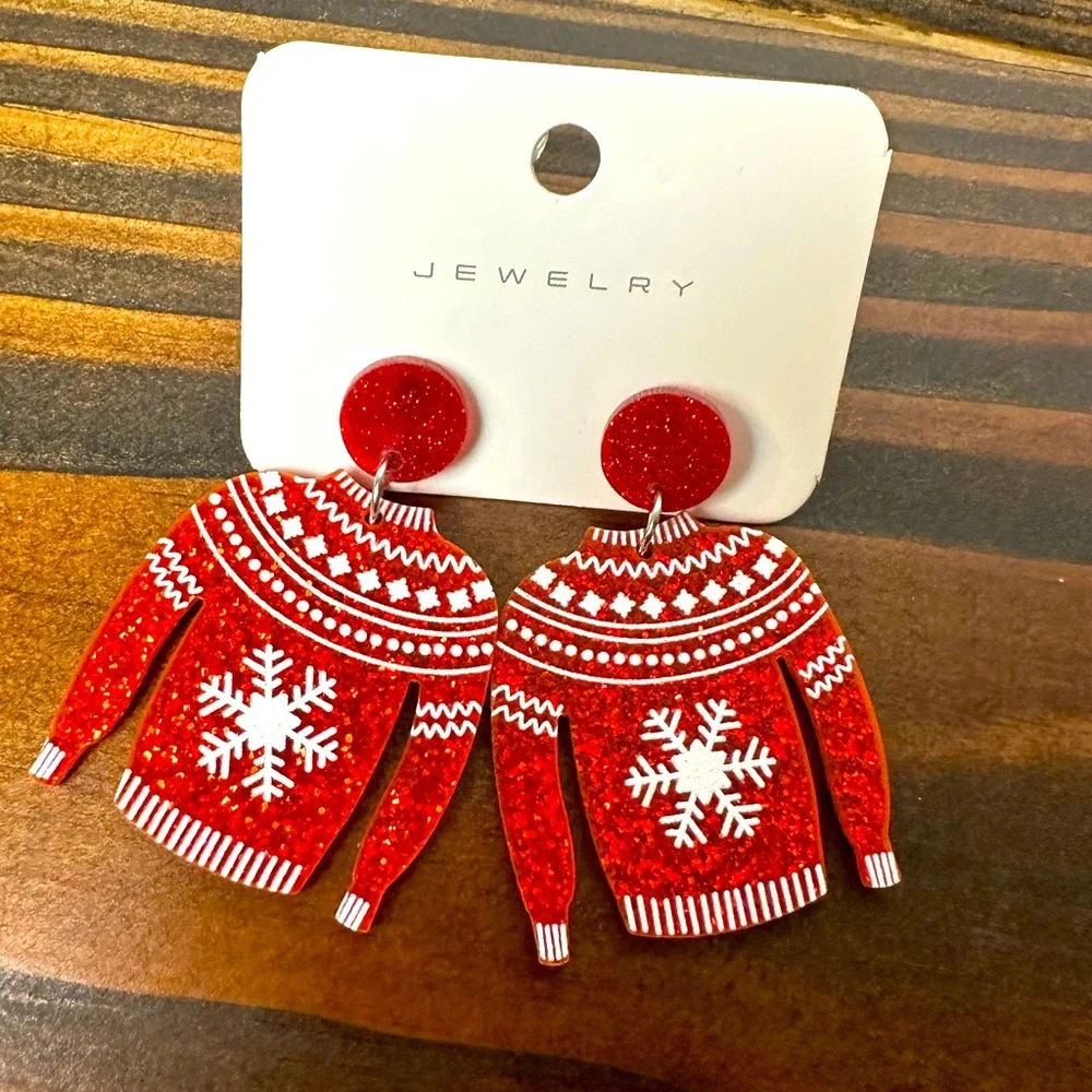 Christmas sweater acrylic stud earrings - Picture 1 of 1